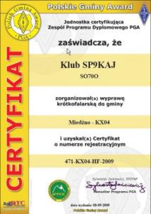 Certyfikat PGA 471-KX04-HF-2009